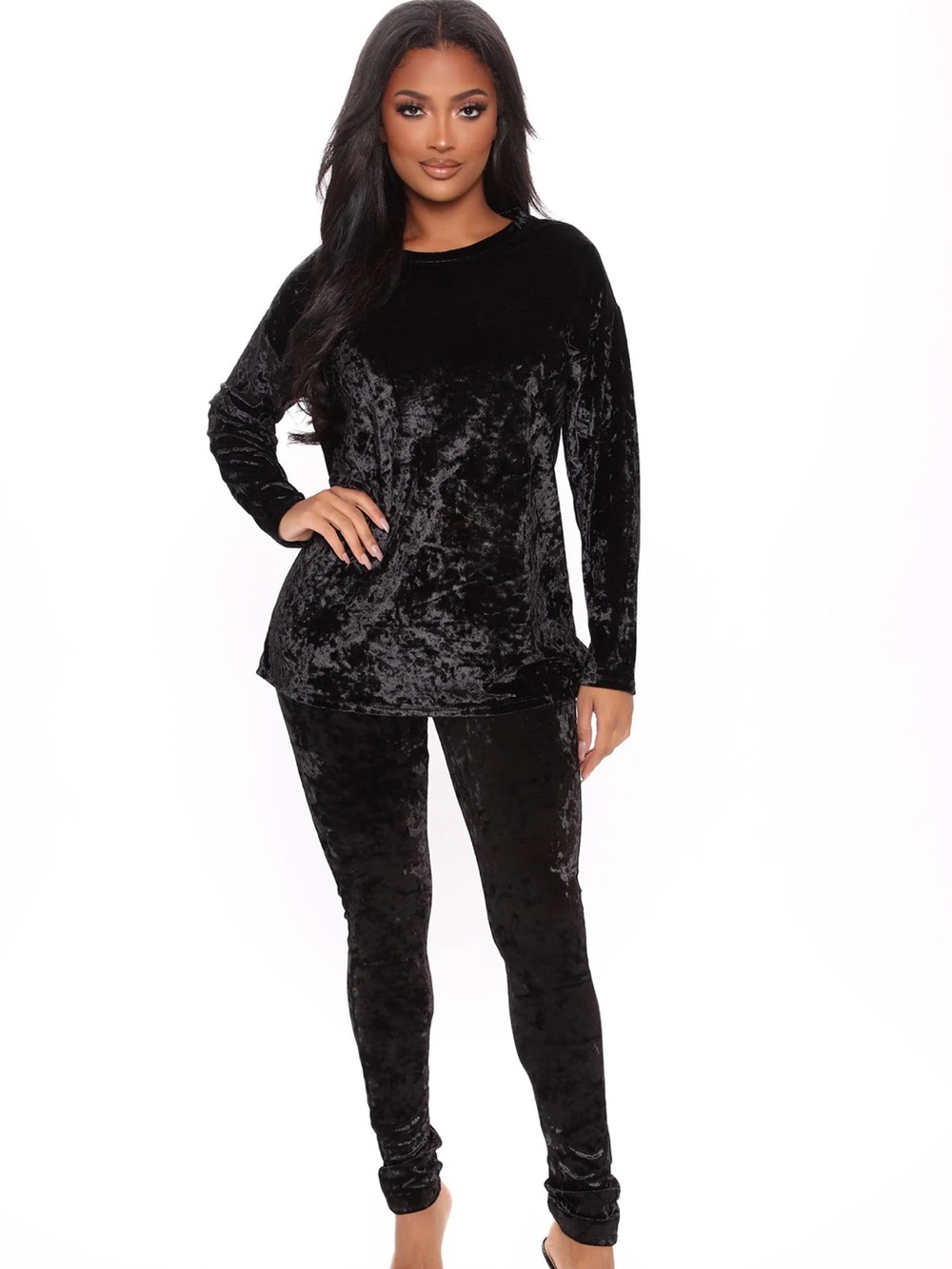 Fashion nova Velvet Black Two-Piece Lounge Set